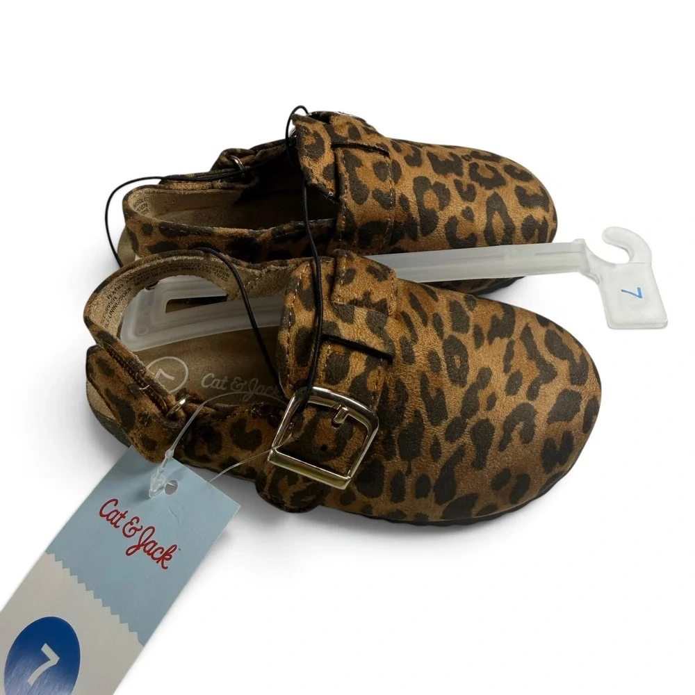 Cat & Jack Toddler Leopard Print Clogs Buckle Slingback Shoes Brown Berlin 7